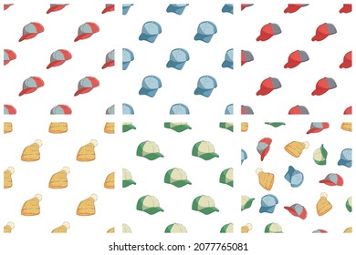 baseball hat seamless pattern collection with colorful hand drawing style