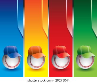 baseball with hats on vertical banners