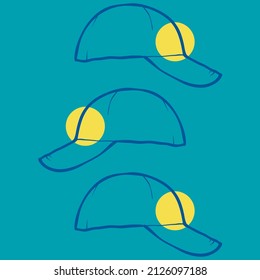 Baseball hats in a simple hand drawn line, and pop art style. 