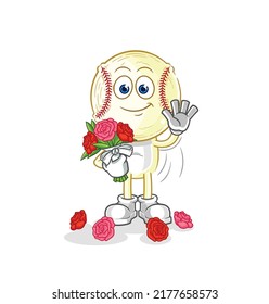 the baseball head with bouquet mascot. cartoon vector