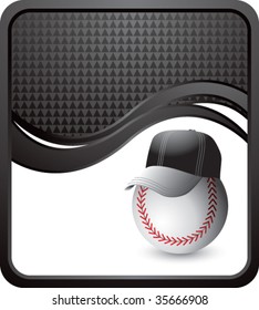 baseball head with cap on black checkered wave background