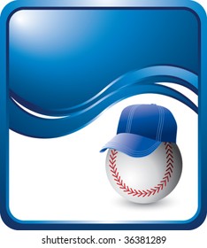 baseball head with cap on blue wave background