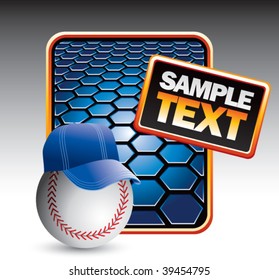 baseball head with cap on blue hexagon advertisement