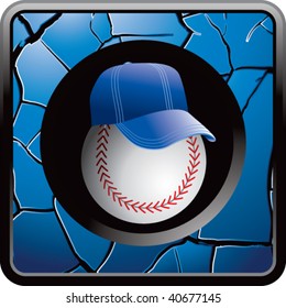 baseball head with cap on blue cracked web button