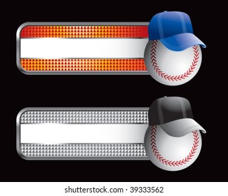 baseball head with cap on checkered striped banners