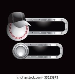baseball head with cap on metal banner