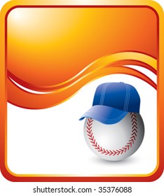 baseball head with cap on orange wave background
