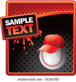 baseball head with cap on red splat banner