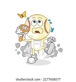 the baseball head catch butterfly illustration. character vector