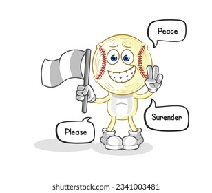 the baseball head hold surrender flag mascot. cartoon vector