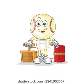 la cabeza de béisbol que contiene el detonador de dinamita. vector de mascota de dibujos animados