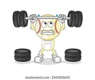 the baseball head lifting the barbell character. cartoon mascot vector