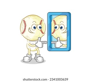 the baseball head looking into mirror cartoon. cartoon mascot vector