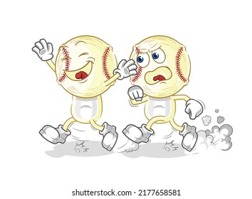 the baseball head play chase cartoon. cartoon mascot vector