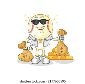 the baseball head rich character. cartoon mascot vector