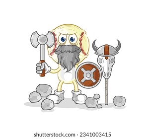 the baseball head viking with an ax illustration. character vector