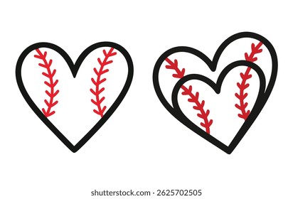 Coração de Beisebol , Amor de Beisebol , ilustração vetorial