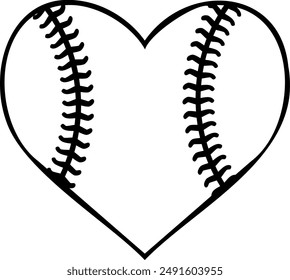 Corazón de béisbol en fondo transparente. Ilustración vectorial