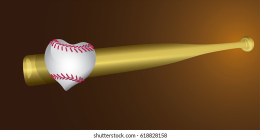 baseball heart shape with gold bat