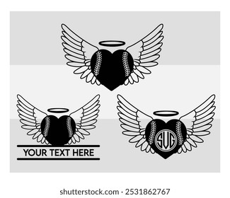 Baseball Heart Wings. Coração de beisebol, Wings Baseball, Esportes, Silhueta de softball, Bola, Png, Vetor, Clipart, Softball, 