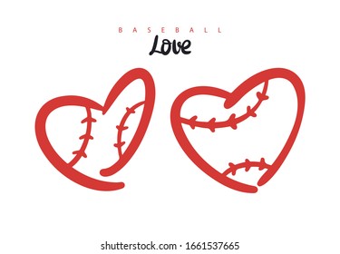 Baseball hearts collection. Abstract vector heart, logo. Print design for covers, postcards, flyers and t-shirts.