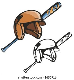 Baseball helm and bat. Vector illustration