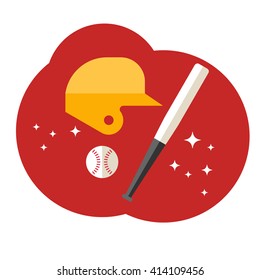 Baseball helmet, bat and ball. Flat style vector illustration. Sport symbols