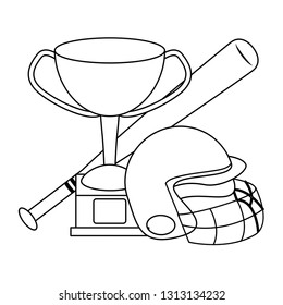 baseball helmet bat and trophy cup black and white