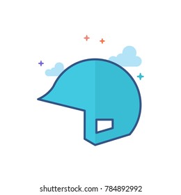 Baseball helmet icon in outlined flat color style. Vector illustration.