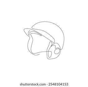 Baseball helmet one line art. continuous line, vector. The top one