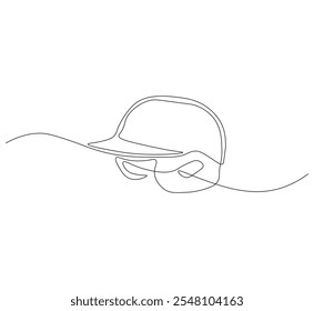 Baseball helmet one line art. continuous line, vector. The top one