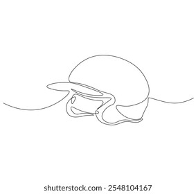 Casco de béisbol una línea de arte. línea continua, Vector. El de arriba