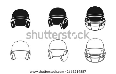 baseball helmet set front view with different style, vector illustration isolated on white background.	