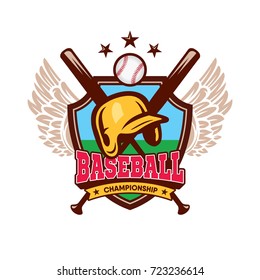 Baseball helmet, shield, bat, ball. Creative logo for the team