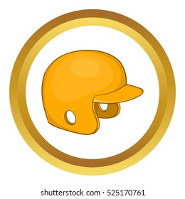 Baseball helmet vector icon in golden circle, cartoon style isolated on white background