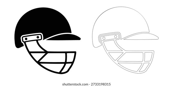 Baseball helmet vector icon, side view black fill and outline