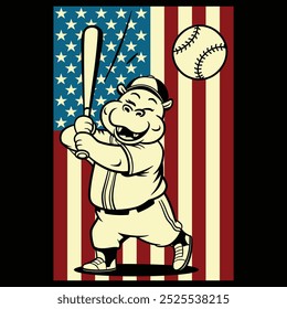 Baseball Hippopotamus USA Flag Camiseta de regalo patriótico