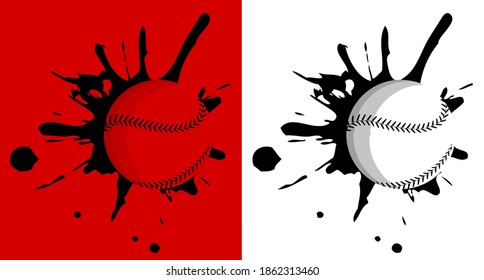 Baseball hit the wall with splashes. Sport equipment. Team sports in America. Active lifestyle. Vector