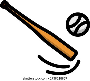 Baseball But Hits a Ball Icon. Editable Thick Outline With Color Fill Design. Vector Illustration.