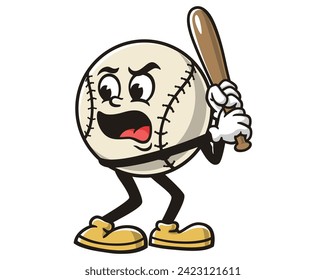 Baseball is hitting with a baseball bat cartoon mascot illustration character vector clip art hand drawn