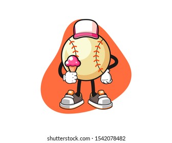 Baseball hold ice cream cartoon. Mascot Character vector.