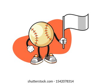 Baseball hold white flag cartoon. Mascot Character vector.