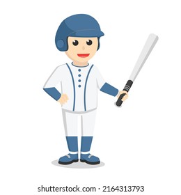 El béisbol sostiene a un personaje de diseño de un bate de béisbol de fondo blanco