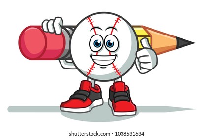 baseball holding big pencil america vector cartoon illustration
