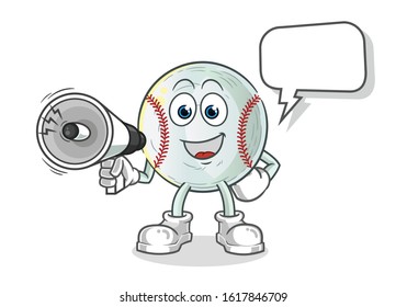 baseball holding handy loudspeaker with bubble cartoon. cartoon mascot vector