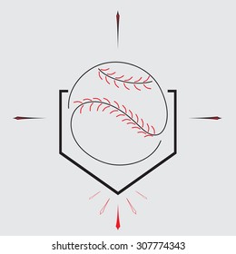 Baseball Home Plate And Ball, Sport Graphic, Label, Banner, Logo Elements. Illustration, Vector