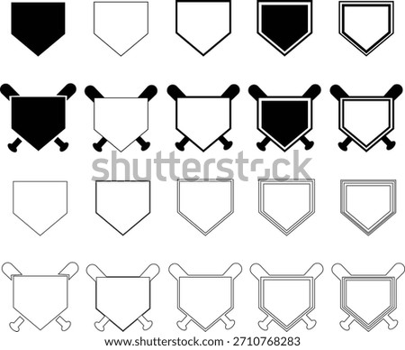 Baseball Home Plate Icon set Vector represents the classic symbol of baseball gameplay, competition, sports strategy in a clean, minimal, and modern outline design capturing its importance in scoring.