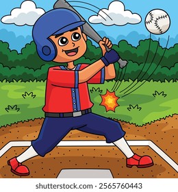 Baseball Homerun Colored Cartoon Illustration