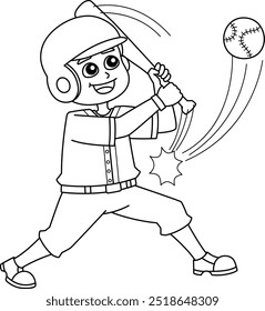 Baseball Homerun Isolated Coloring Page for Kids