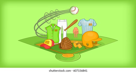 Baseball horizontal banner concept. Cartoon illustration of baseball vector horizontal banner for web